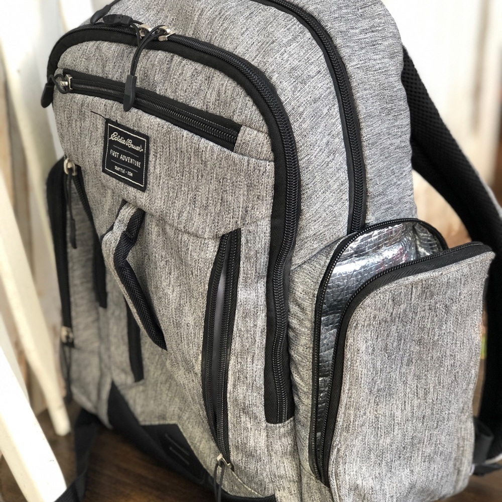 Gray Eddie Bauer diaper backpack